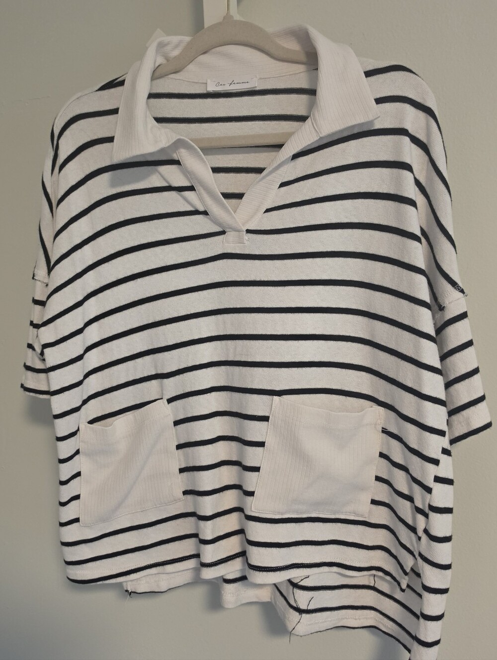 Ces Femme Striped Oversized Collared Top Boxy Fit Runs Large Nautical
